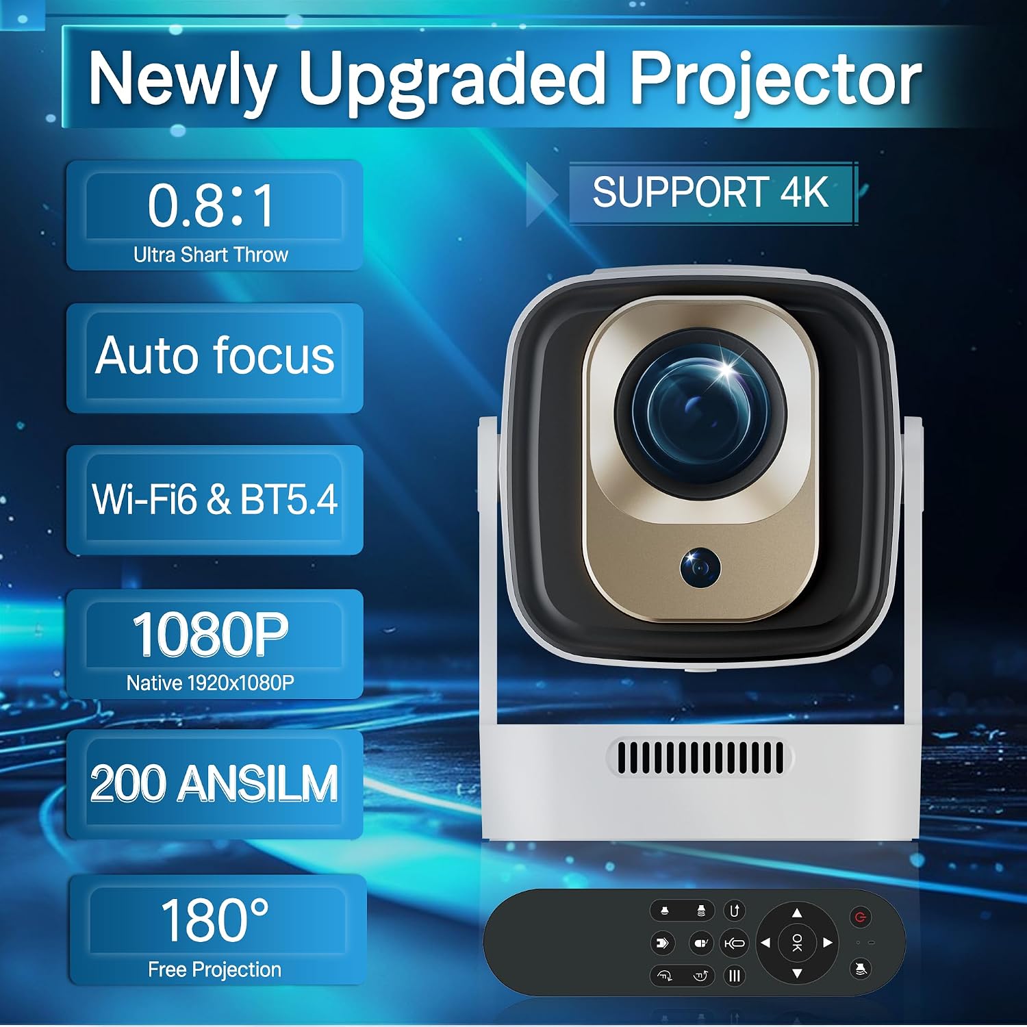 Detalle 2 de Mini Projector 4K Portable 16000L 1080P WiFi BT5.4 📽
