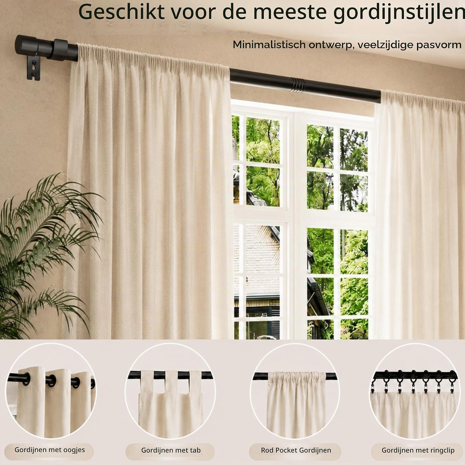 Detalle de Venwemong NO2-8084-11 gordijnroede 180-270 cm, wit staal, 25 mm