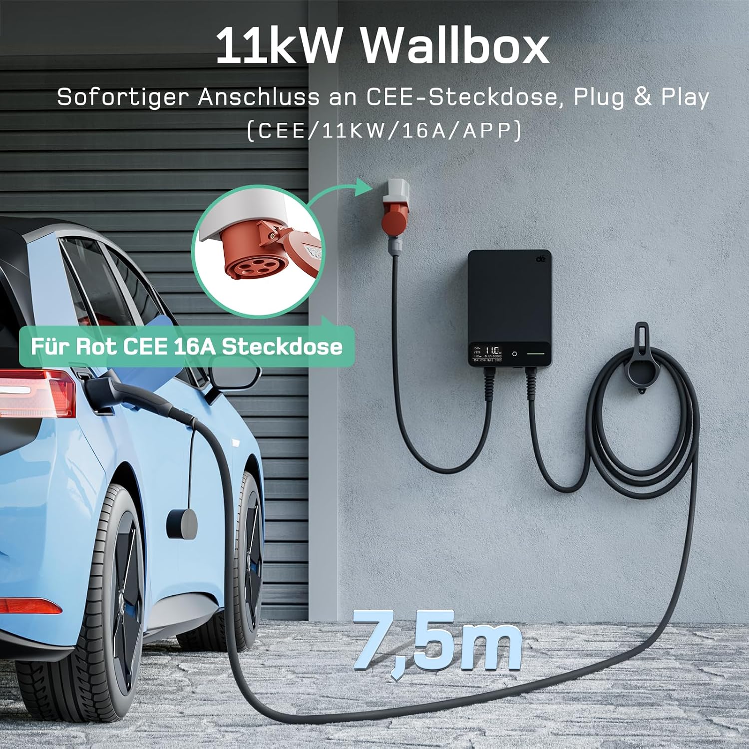Detalle 2 de dé Wallbox Typ 2 11kW mit APP & RFID – 3-phasiges EV-Ladegerät 400 V 🔌