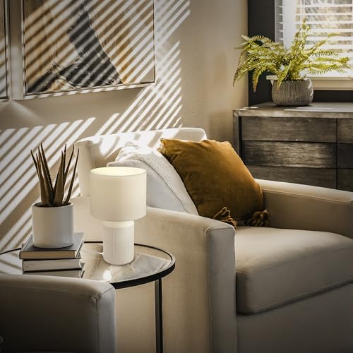Thumbnail 9 de BRILONER Tischlampe mit Stoffschirm und Keramikfuß – 22 x 37,5 cm, Weiß