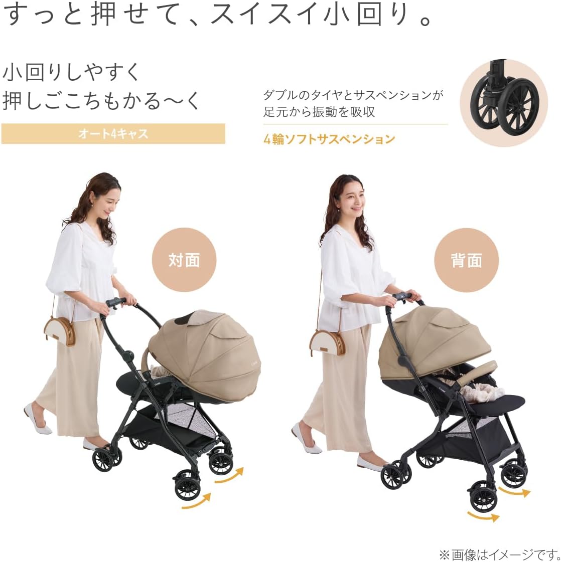 Detalle de Combi スゴカルL compact エッグショック CB ベビーカー サンドベージュ|両対面・オート4キャス