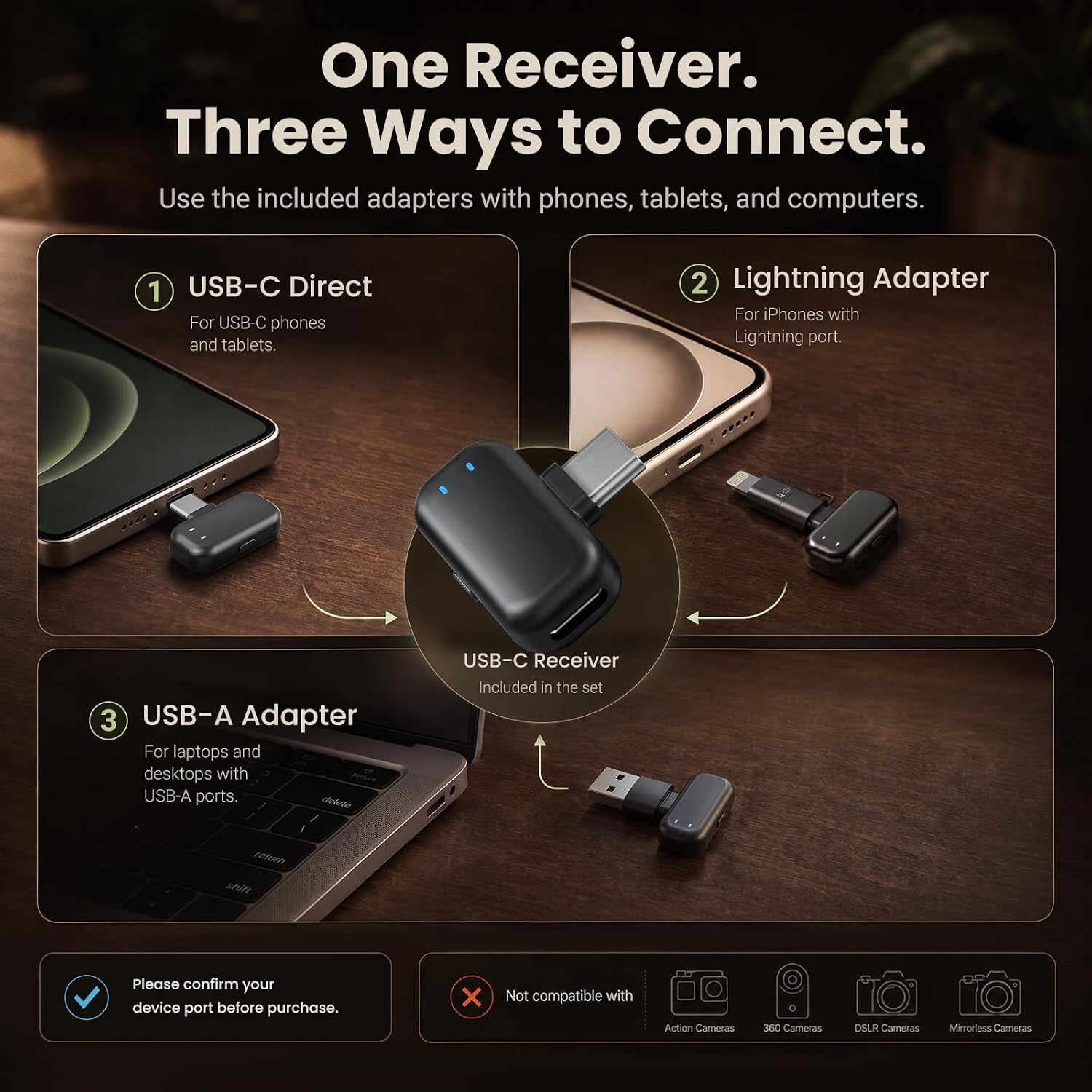 Detalle 1 de Blinfada Wireless Lavalier Microphone, Dual Channel
