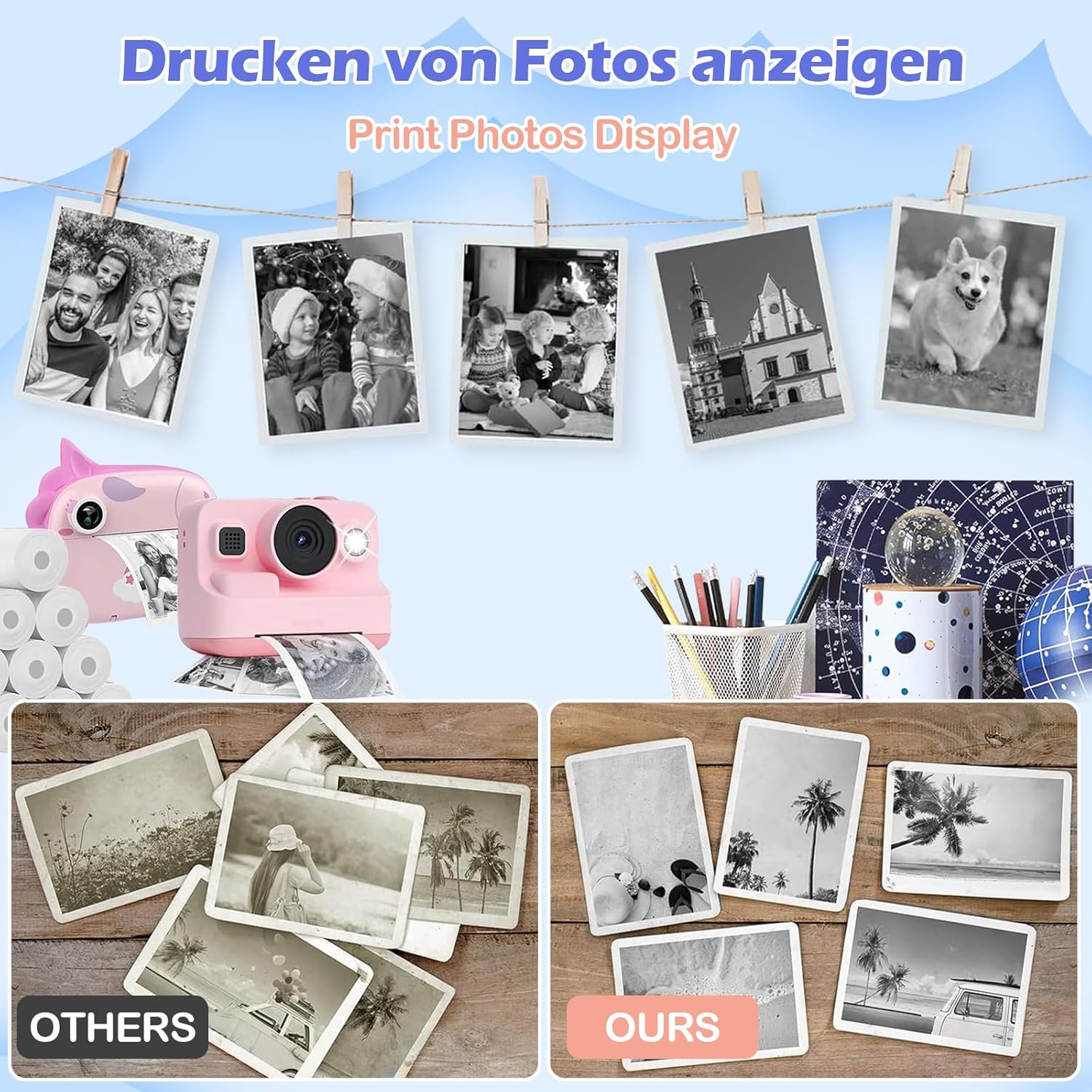 Thumbnail 4 de 10 rotoli carta termica 57x30 mm per mini stampanti e fotocamere istantanee per bambini (bianca, BPA free)