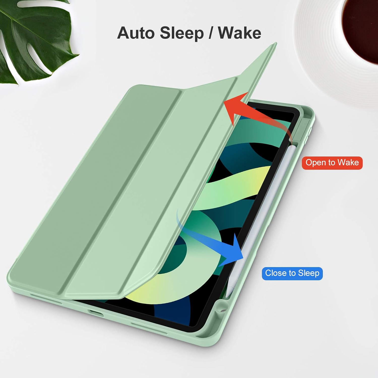 Thumbnail 4 de Akkerds iPad Air Case, Matcha Green, Tri-Fold Stand and Pencil Holder