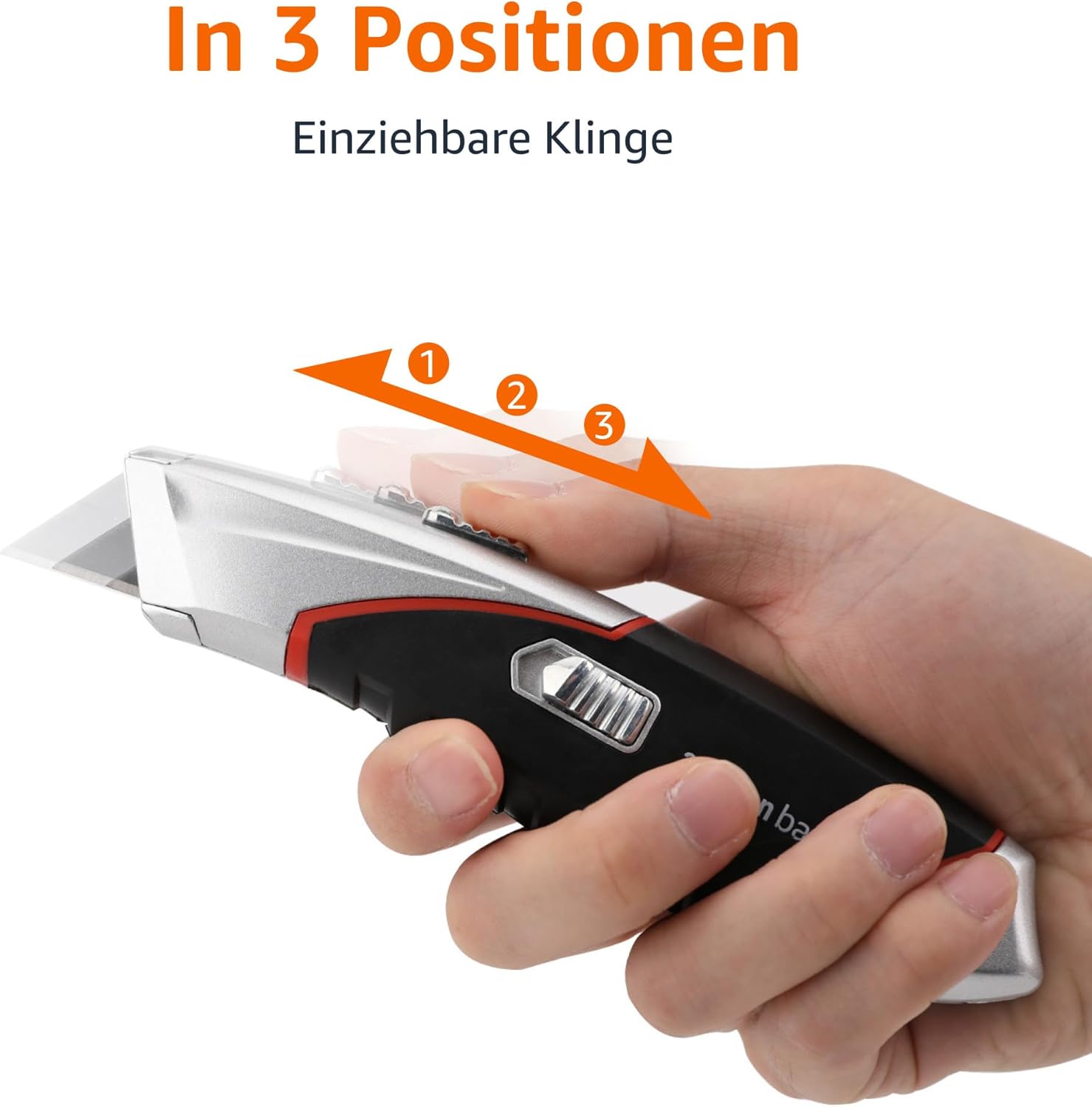 Detalle de Amazon Basics robustes, einziehbares Allzweckmesser mit automatischer Ladefunktion – 3 Positionen, 5 Klingen