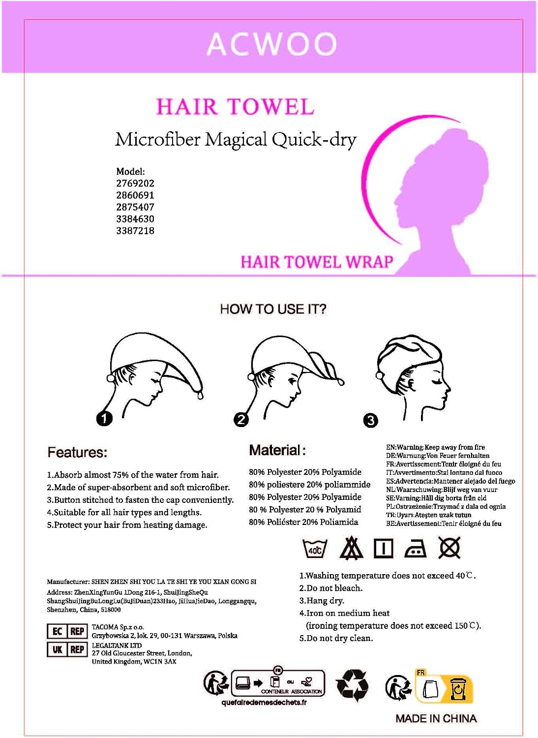 Thumbnail 1 de ACWOO Haarturban Mikrofaser 3er Set