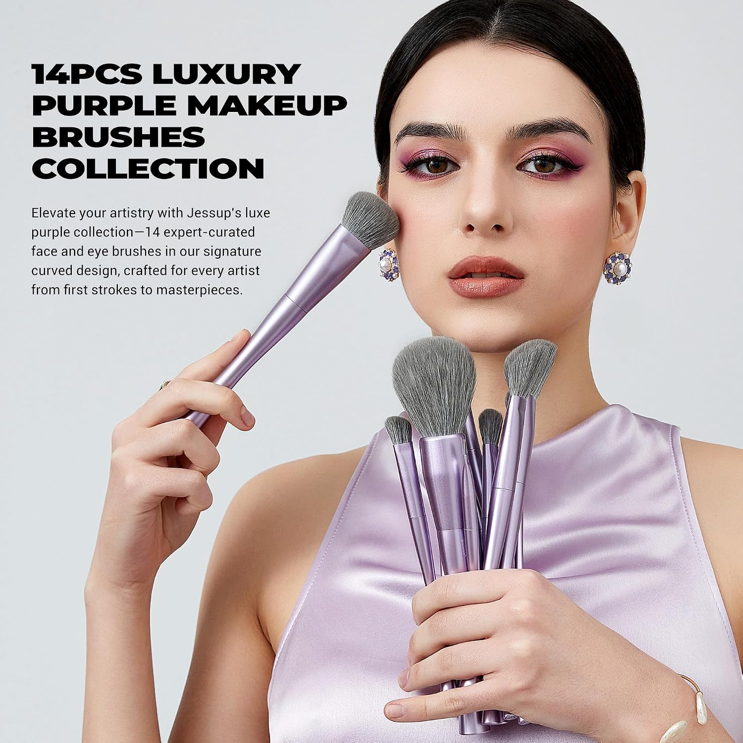 Detalle 2 de Jessup Pennelli Makeup Up Set 14 pezzi: pennelli vegani di lusso per viso e occhi