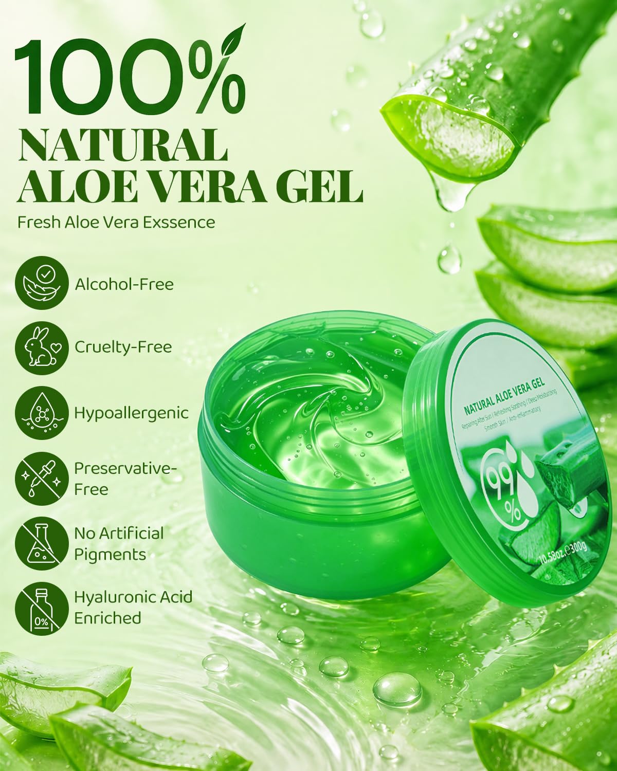 Detalle de Aloe Vera Gel 2 × 300 g + 10 Masken – natürliches Hautpflege-Set