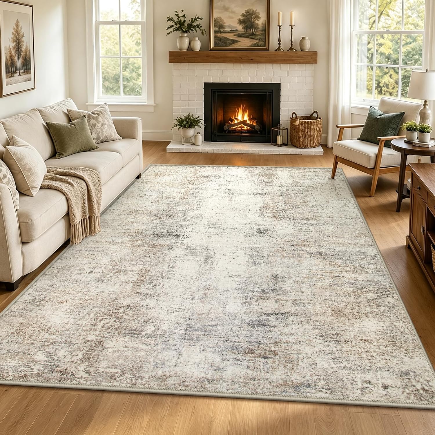 Detalle de Capslpad Modern Abstract Area Rugs, 5' x 7' Beige Washable Low-Pile Rug
