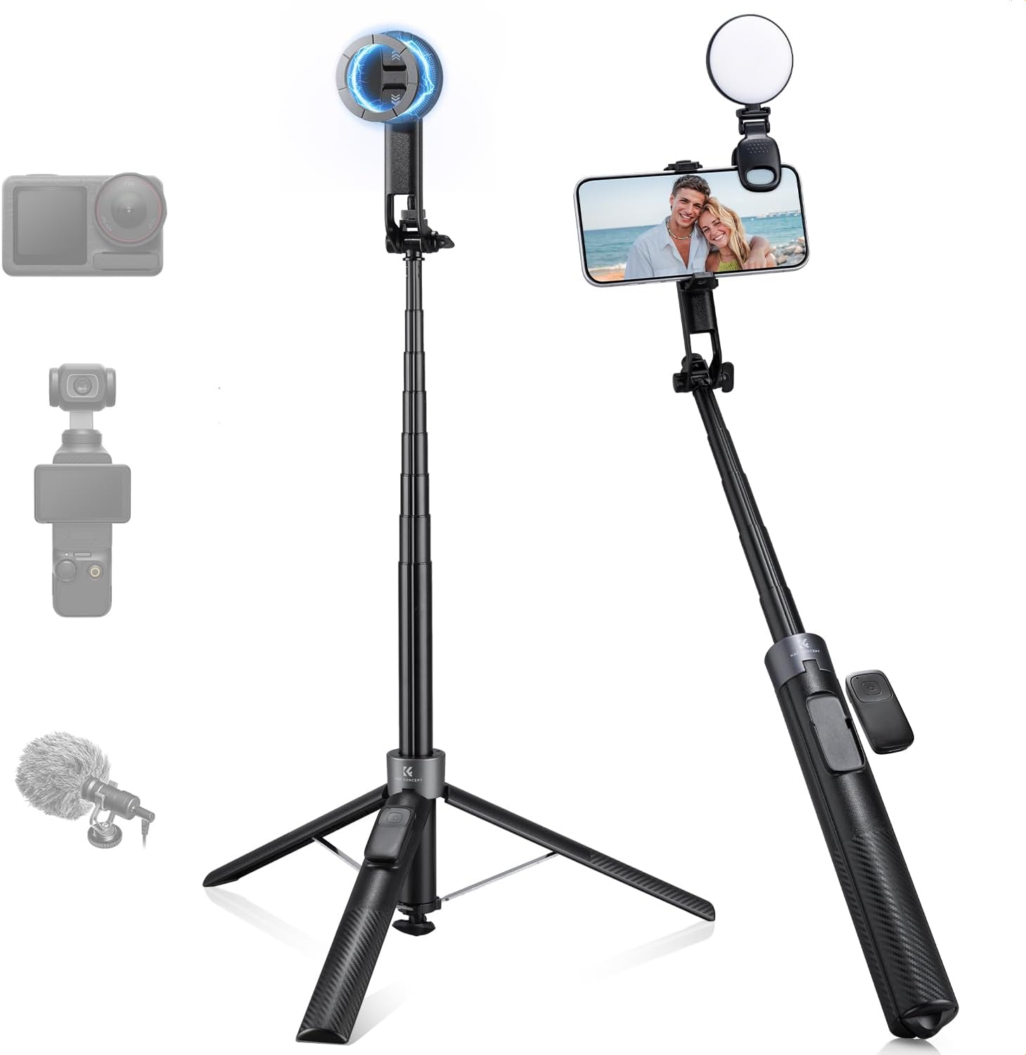 Detalle de K&F CONCEPT Popod 72" Selfie Stick Tripod with Fill Light and Remote