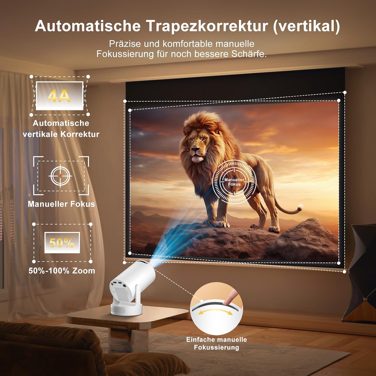 Detalle 2 de Salange Portable Beamer 2026 – Klein-Handy-Beamer mit Android 14.0, WiFi 6 und Bluetooth 5.4