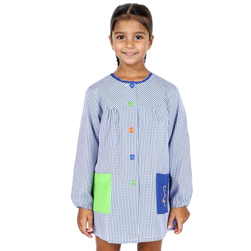 Bata Escolar Unisex Etrexonline – Uniforme infantil con botones, duradera y cómoda (Azul, Talla 2, 3-4 años)