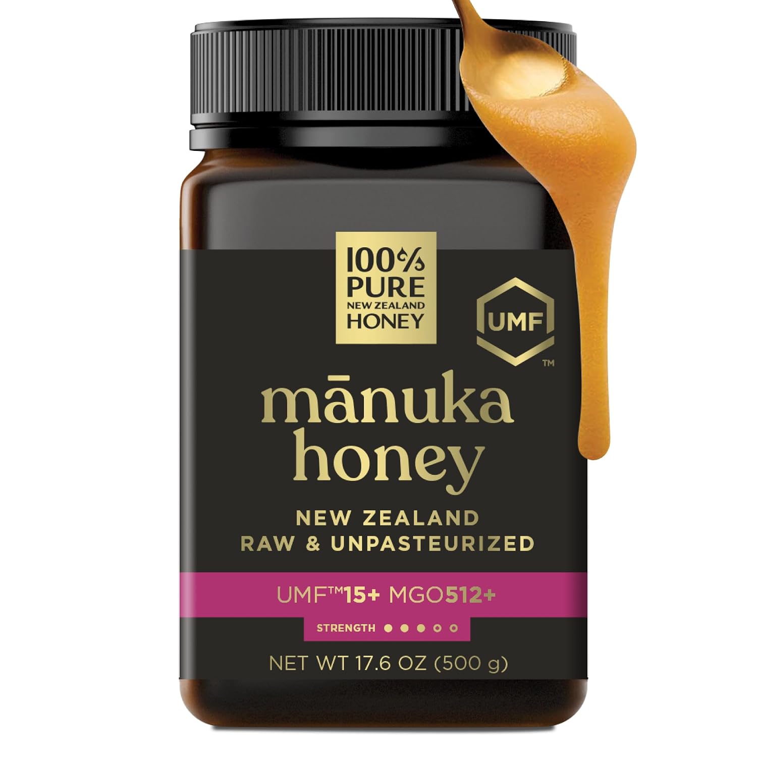 Detalle de 100% Pure New Zealand Honey UMF 15+ Mānuka Honey, MGO 512+, Raw, 17.6 oz