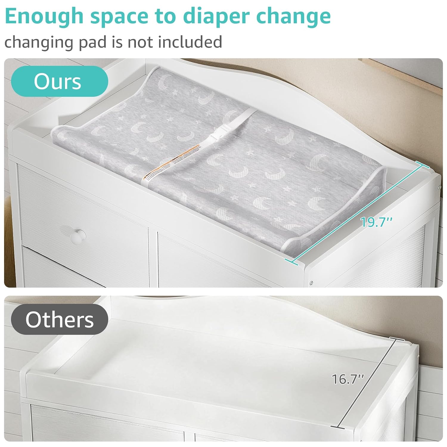 Thumbnail 6 de BOLUO CT6-W White Changing Table Dresser with 6 Fabric Drawers