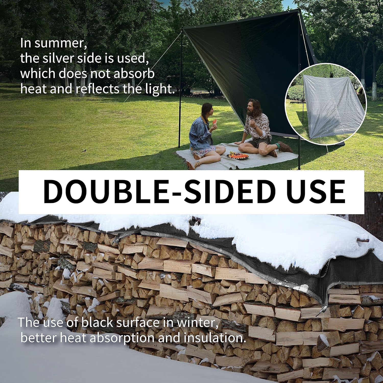 Thumbnail 2 de TARPAL 9x9 Feet Silver Heavy-Duty Tarp (10.5Mil) with Reinforced Edges & Grommets