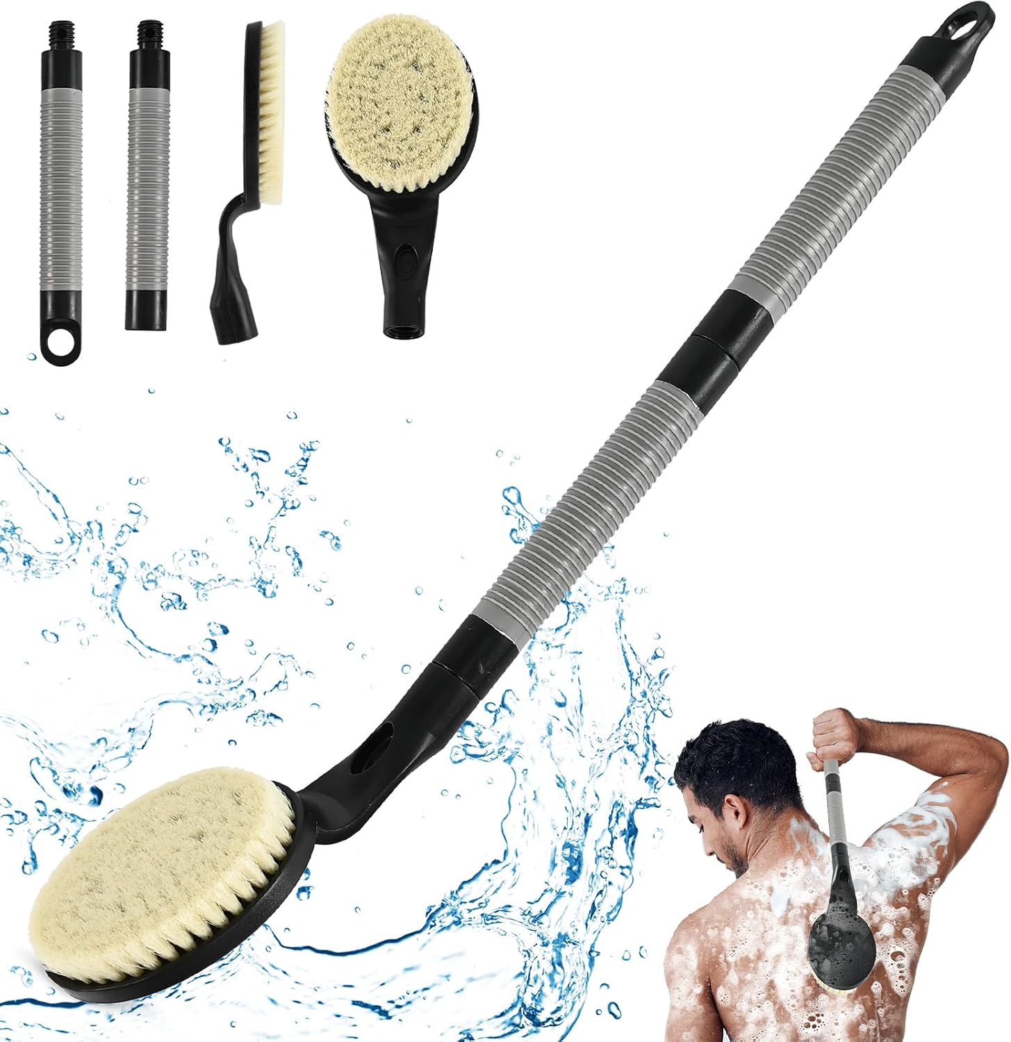 Detalle de BTideas Non-Slip Shower Back Scrubber, 21.7 Inch Detachable Bath Brush