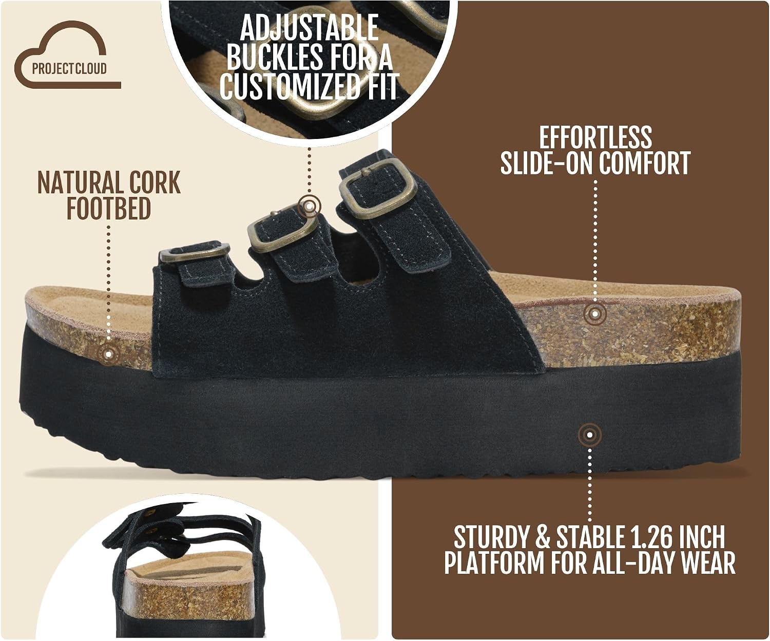 Detalle de Project Cloud 100% Genuine Leather Platform Sandals (Dyan) for Women