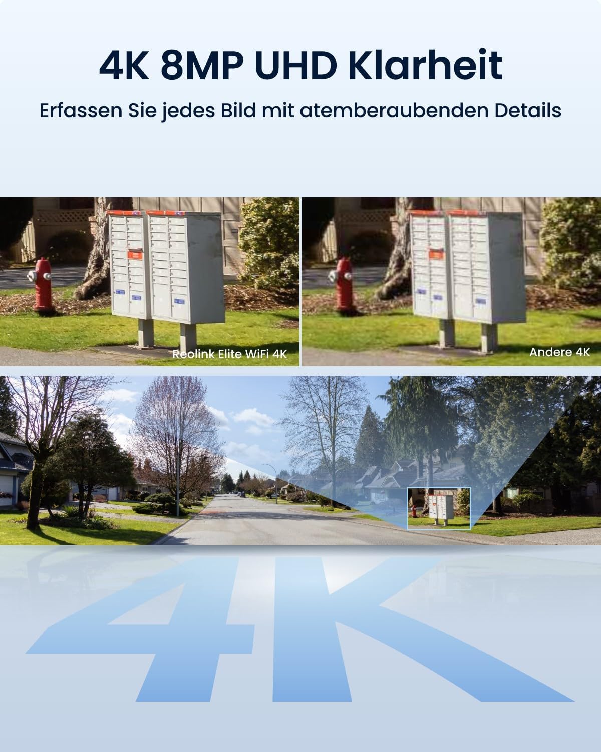 Detalle de Reolink 4K Wi‑Fi 6 Außenkamera (Elite WiFi) mit 180° Panoramablick und Farbnachtsicht