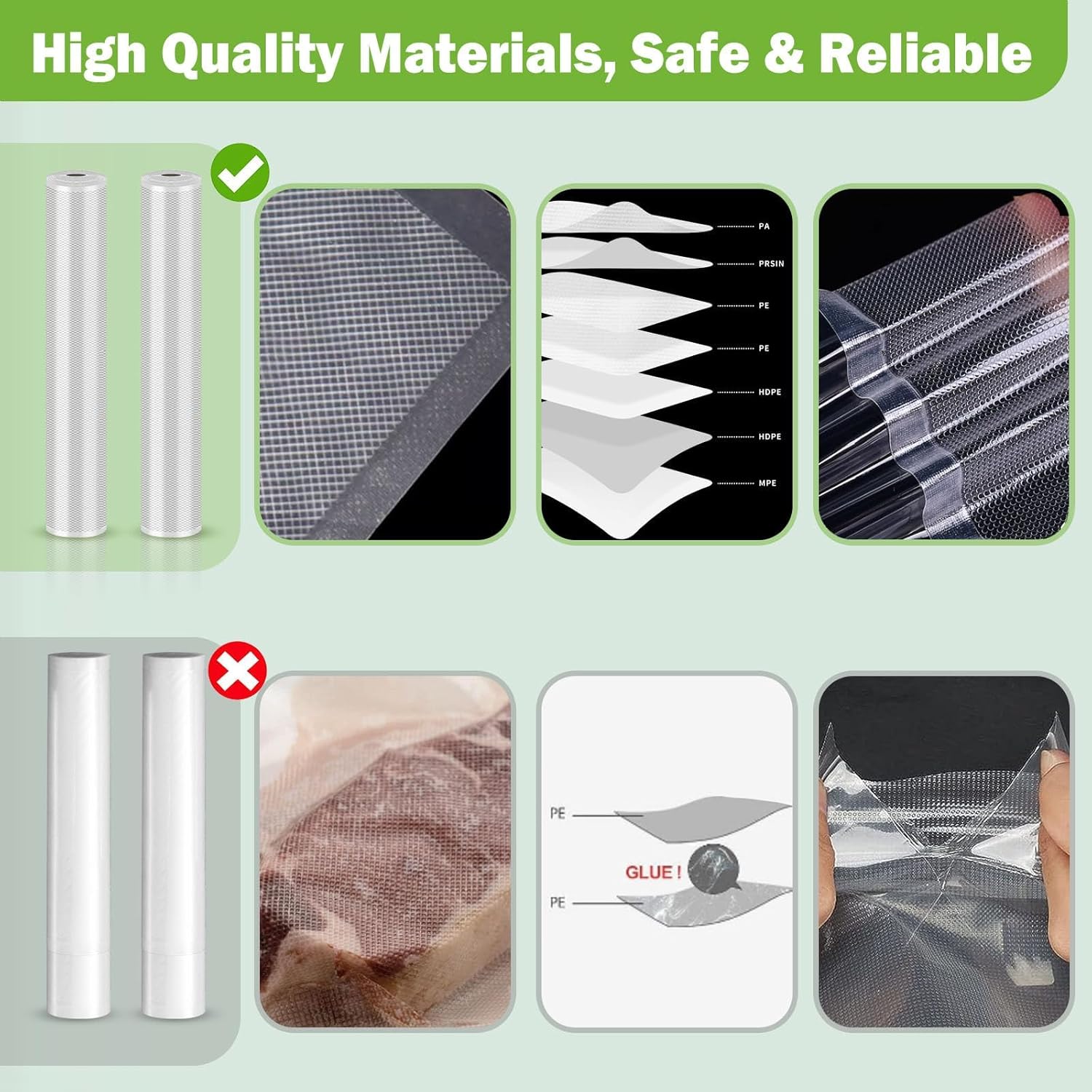 Thumbnail 5 de Omtofo Vakuumier-Folienrollen Set (5×15×300 cm + 5×20×300 cm), reißfest, BPA-frei für Vakuumbeutel