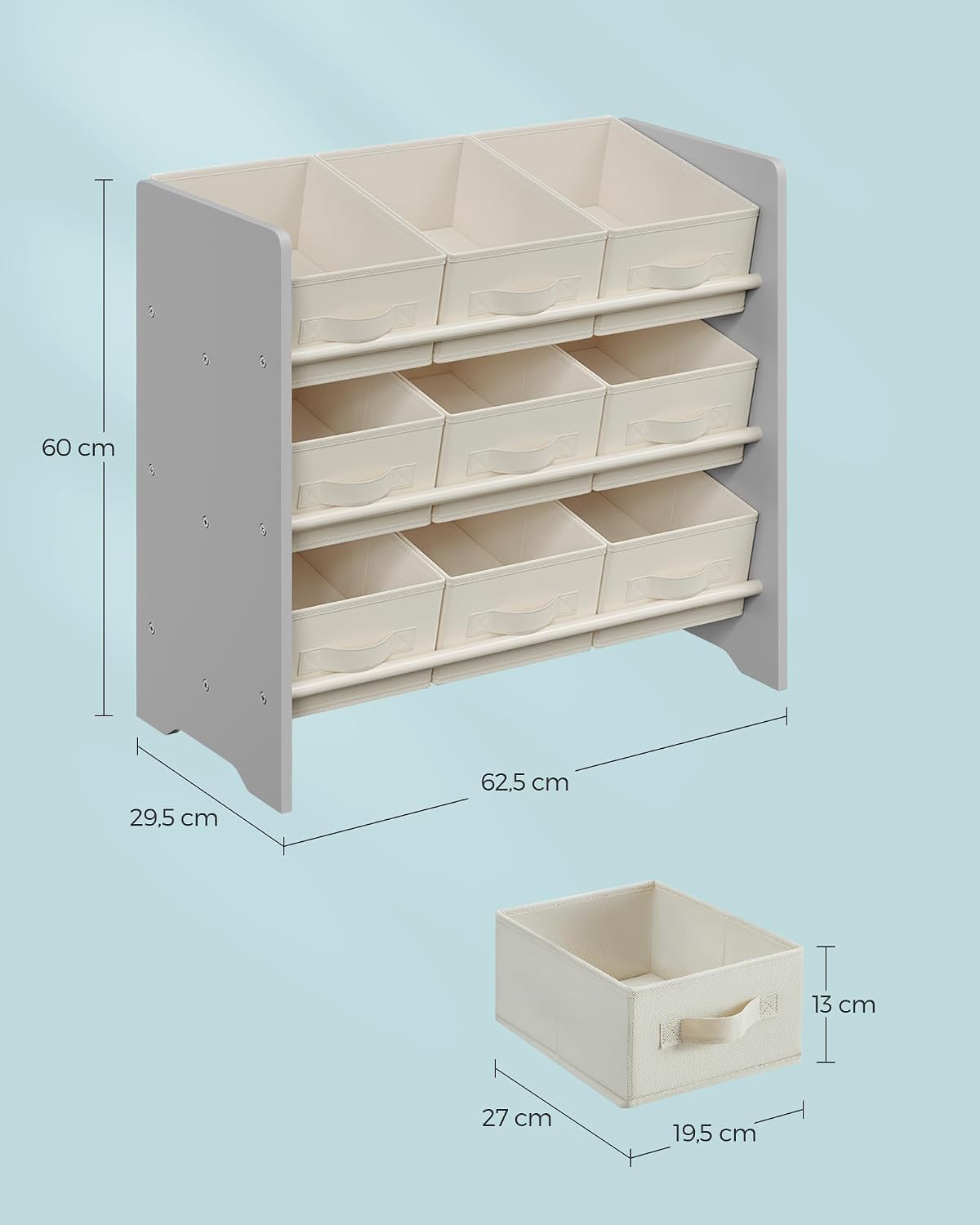 Detalle de SONGMICS TEZA GKR033G10 kinderplank met 9 vakken, duifgrijs