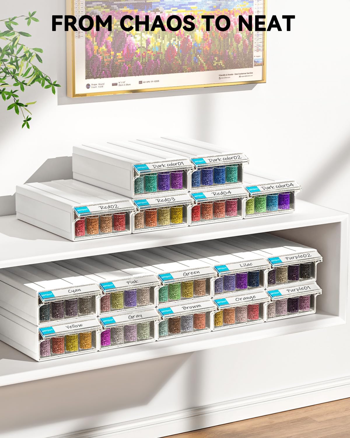 Detalle de ARTDOT AD-SB-4YD Diamond Art Storage Containers, 4-Pack with 128 Slots