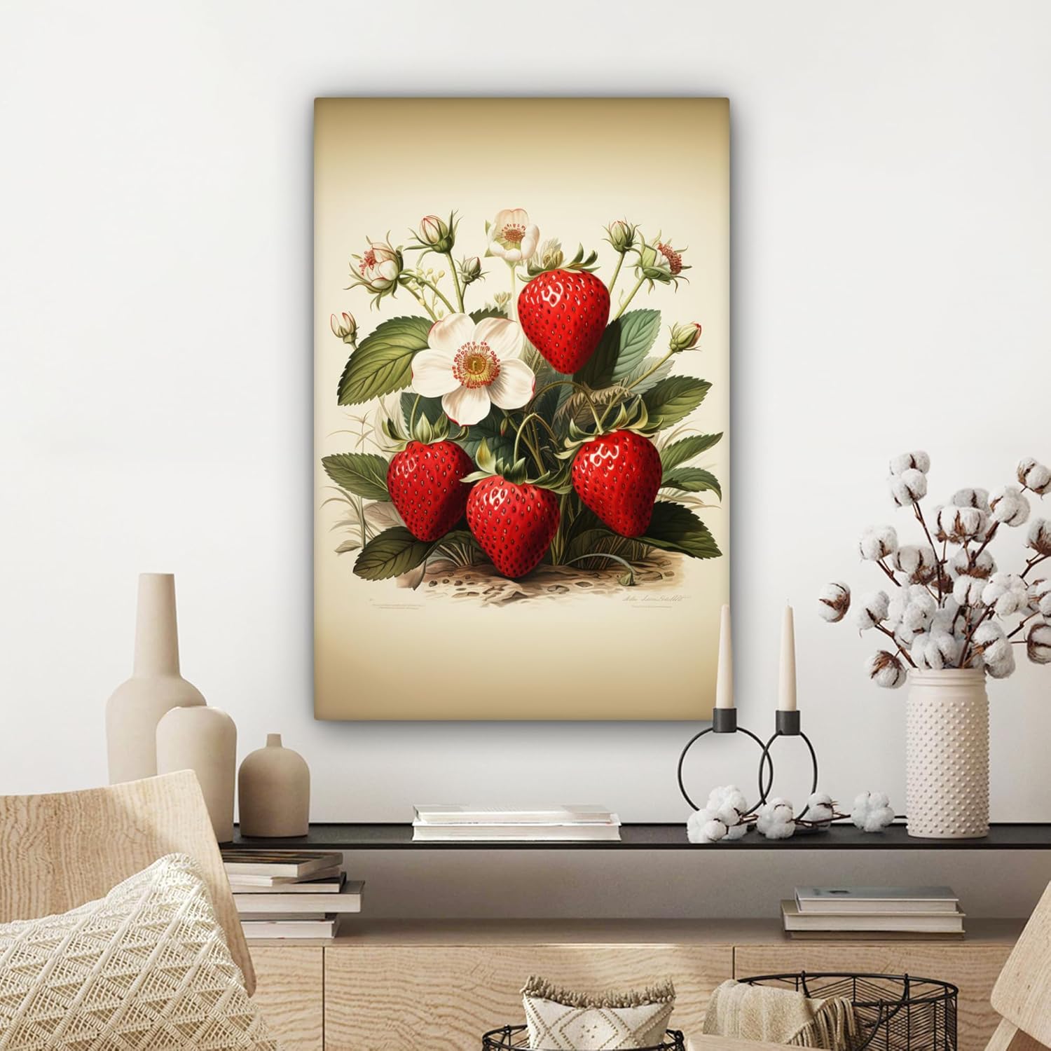 Thumbnail 4 de MuchoWow Impression sur toile murale 60x90 cm Fraises Plantes Fruits Nature, beige