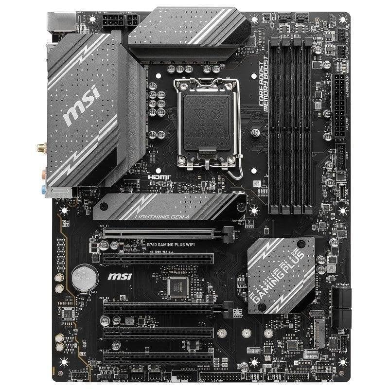 Detalle de MSI B760 GAMING PLUS WIFI: placa base ATX LGA 1700 con DDR5, WiFi 6E y 2.5 GbE