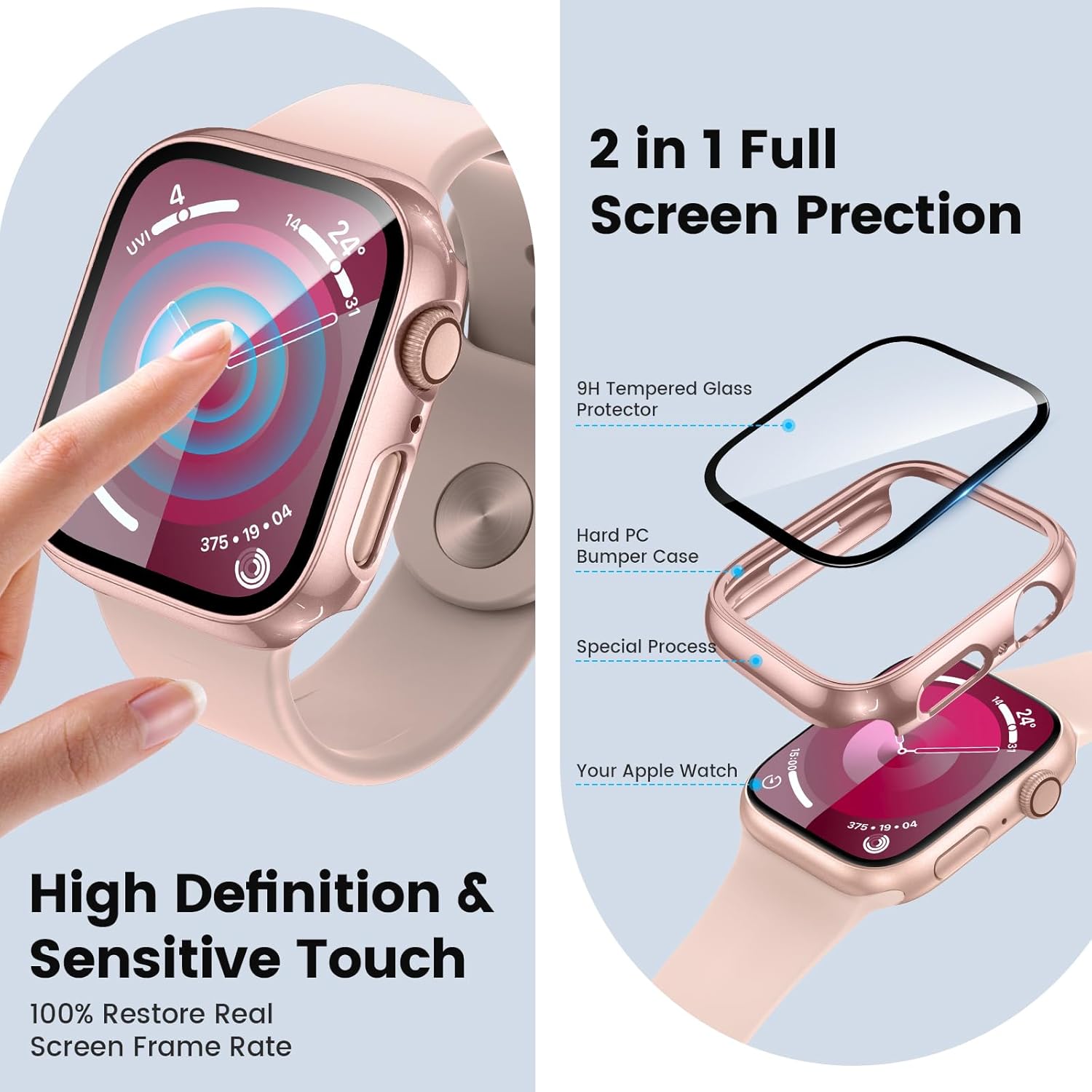 Thumbnail 4 de Neitra 4-pack Hard Case + tempered glass screen protector for Apple Watch 41mm (Series 9/8/7)
