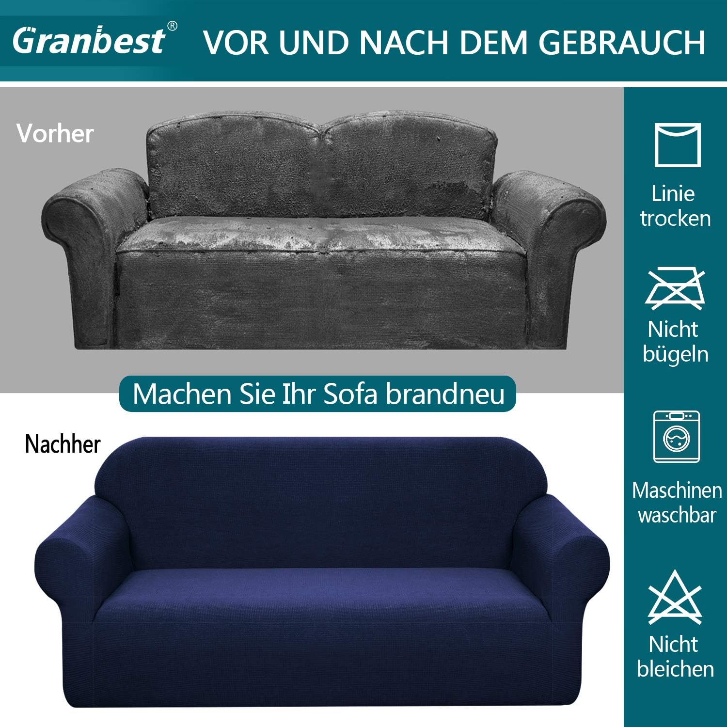 Detalle 1 de Granbest Copridivano elasticizzato impermeabile in spandex jacquard, 1 posto (blu scuro) con gommapiuma antiscivolo
