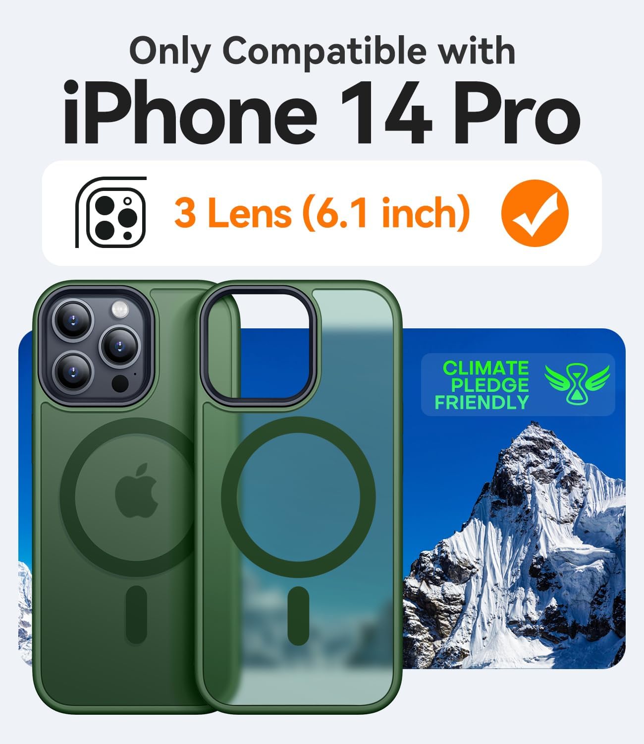 Detalle de CANSHN Cover Magnetica Opaca per iPhone 14 Pro – Verde Scuro, MagSafe, Protezione Antiurto e Materiale Bayer