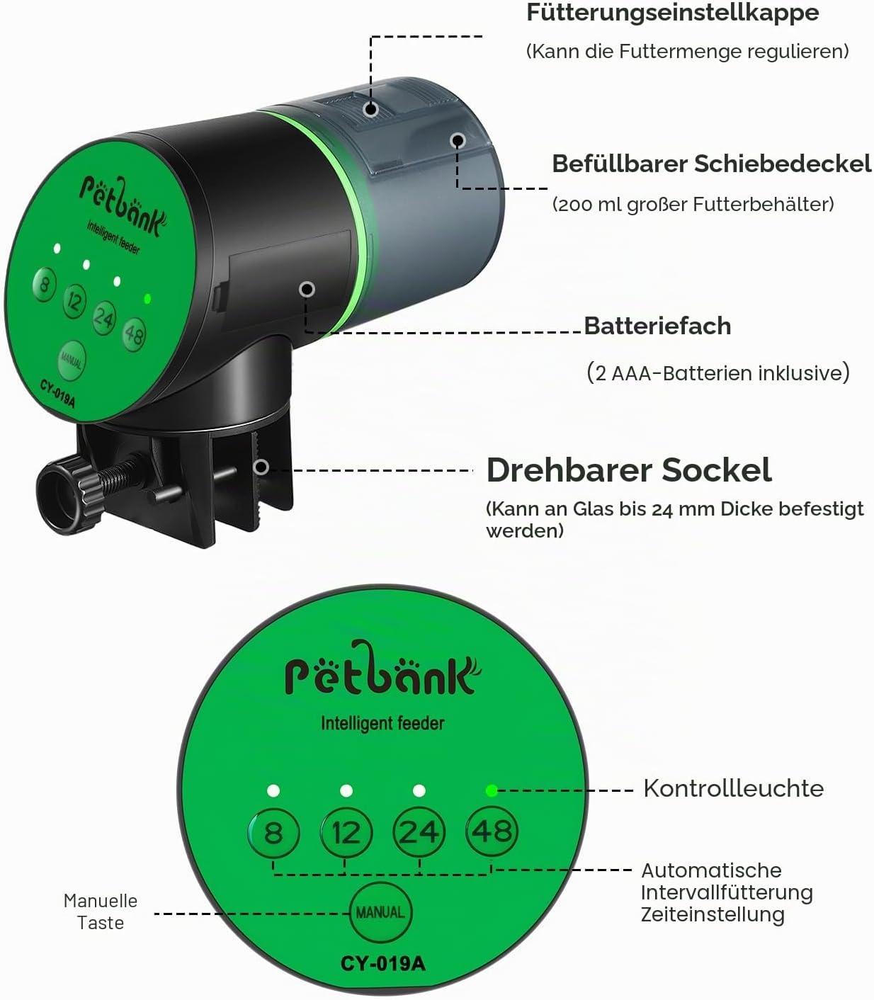 Detalle 2 de Petbank Futterautomat Aquarium – Automatischer Fischfutterspender mit Batteriebetrieb