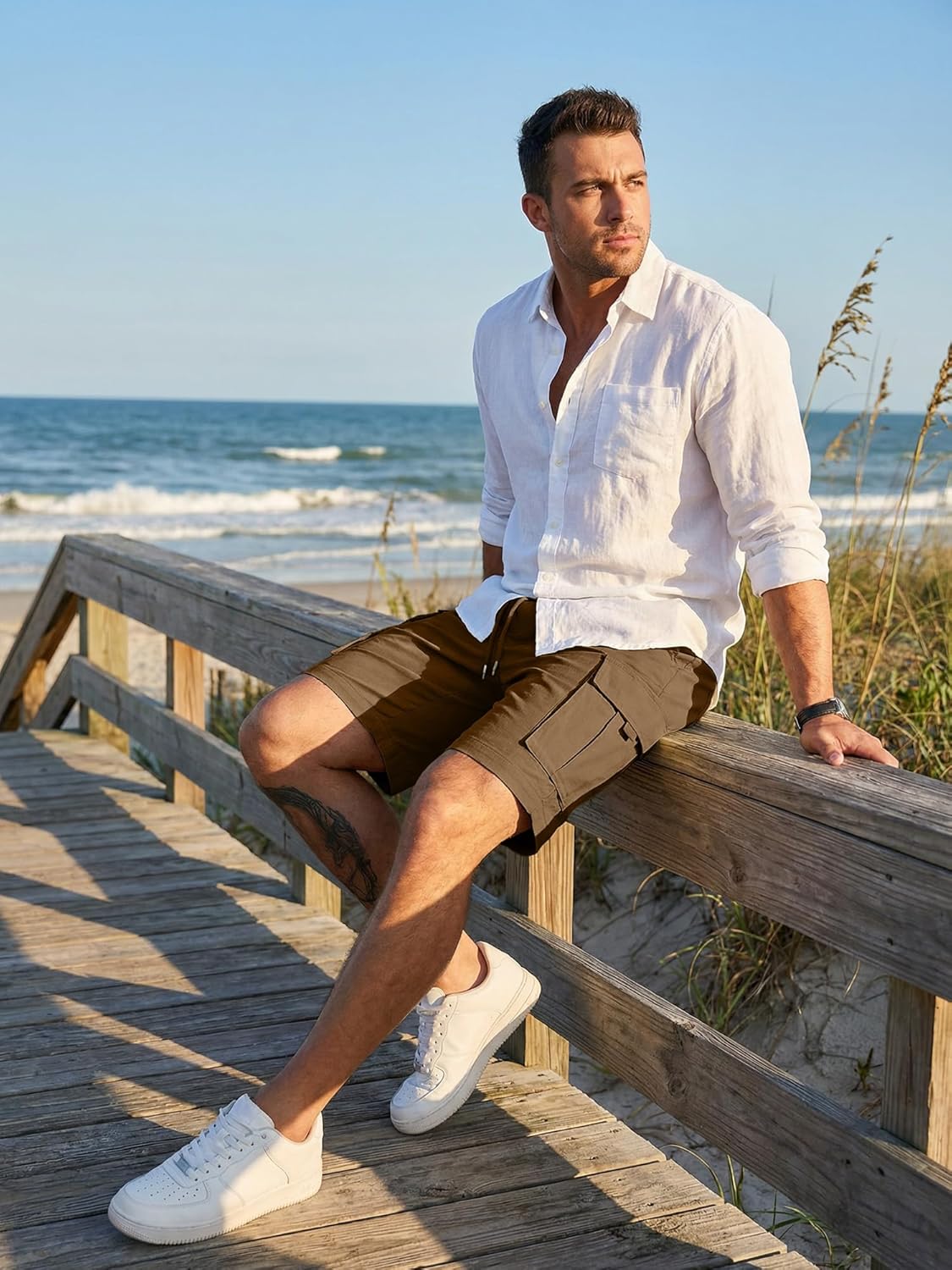 Detalle de JMIERR Kurze Hosen Shorts Cargo Shorts Herren – elastischer Bund, 5 Taschen, vielseitig einsetzbar