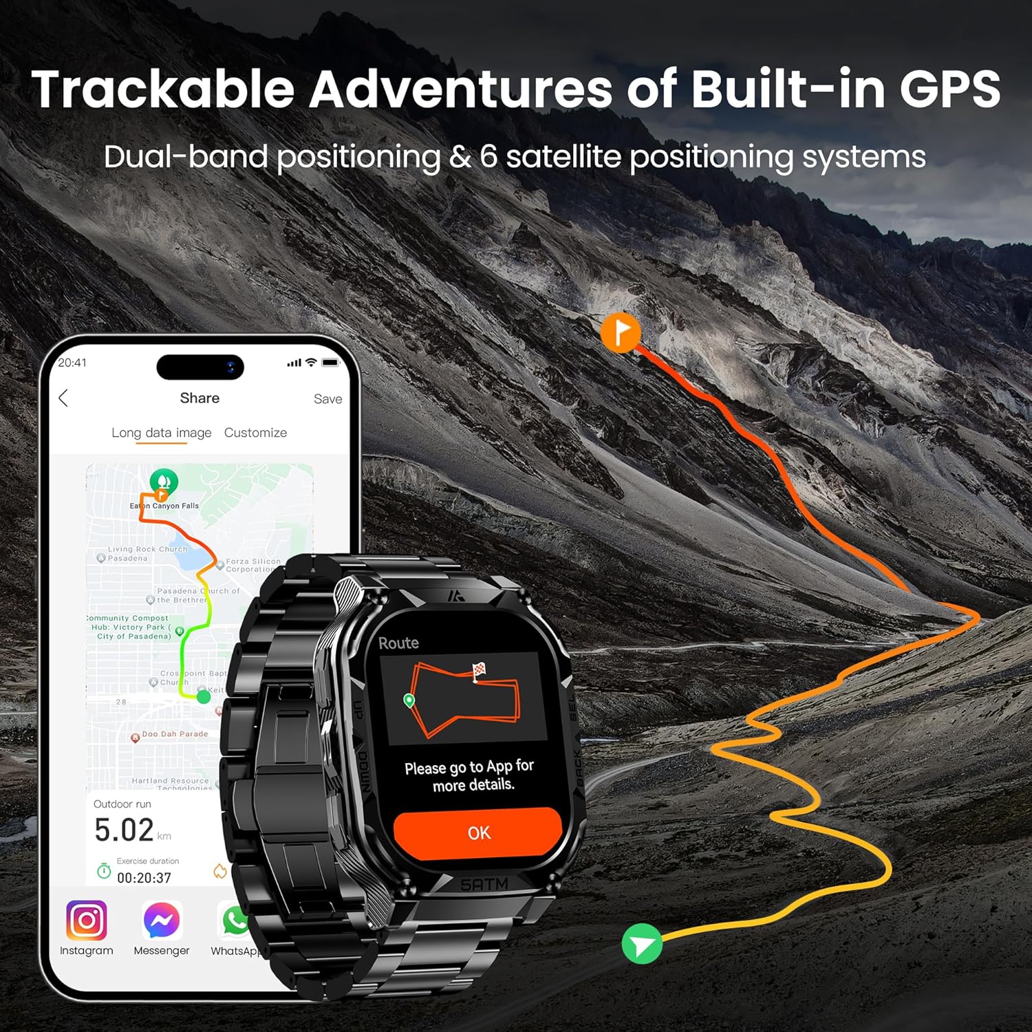 Detalle de HIDAMEL Rugged Smartwatch for Men with GPS, Altimeter, Compass and 480mAh Battery