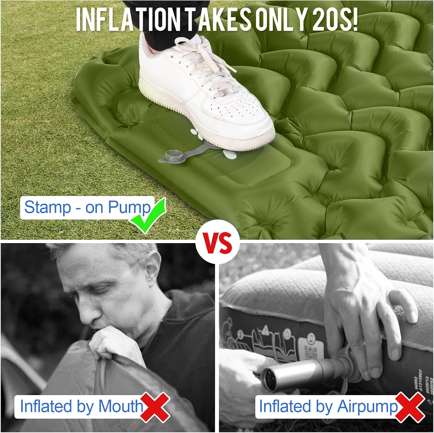 Thumbnail 2 de MOXILS DM-SLP02 Inflatable Sleeping Pad with Built-In Foot Pump, Green