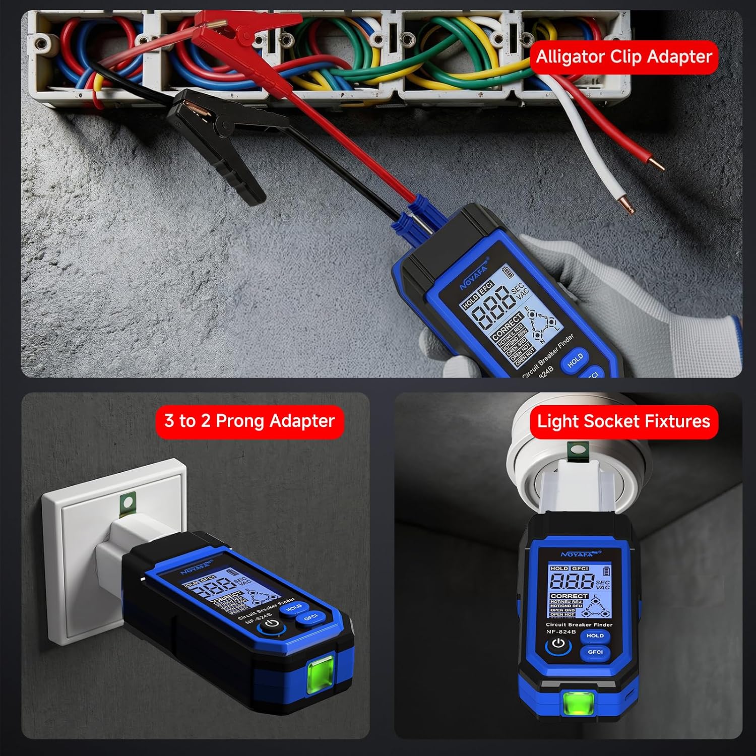 Detalle 1 de NOYAFA NF-824B Circuit Breaker Finder with LCD, GFCI Tester and NCV