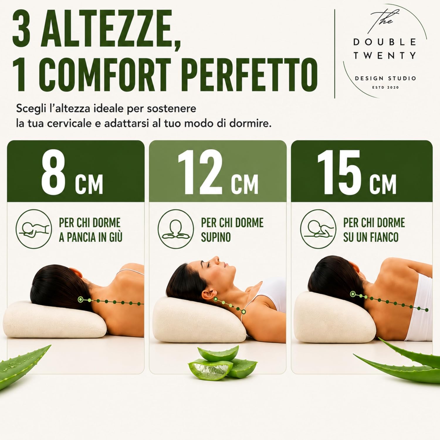 Thumbnail 5 de The Double Twenty – Cuscino Memory Foam a Saponetta da 12 cm con Federa Aloe Vera, supporto cervicale ed ortopedico