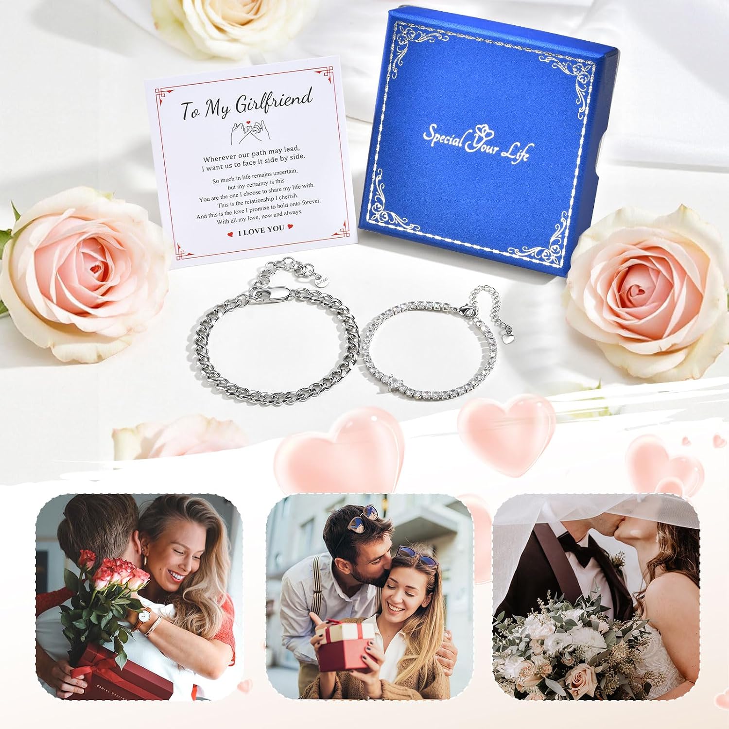 Thumbnail 6 de VNOX Couples Bracelets for Valentines Day Gifts – Stainless Steel Matching Bracelets for Him & Her