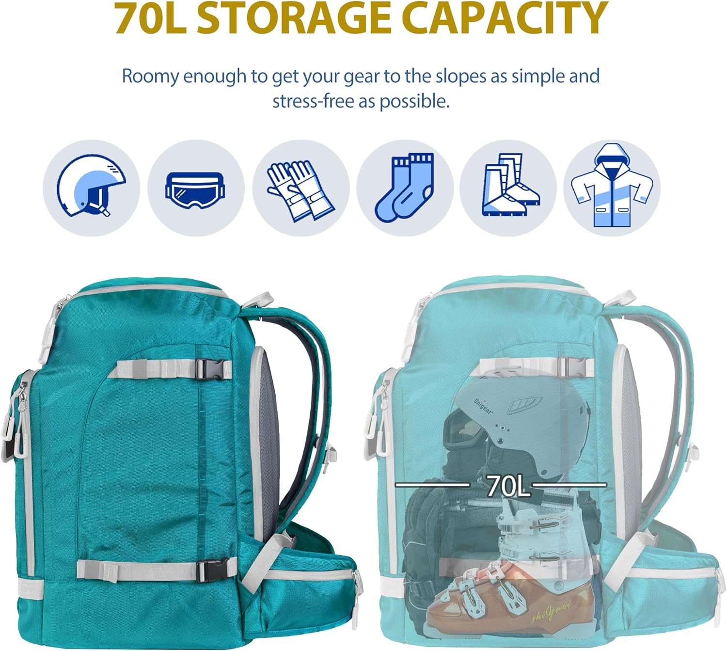 Detalle 2 de Unigear mochila de esquí 70 L