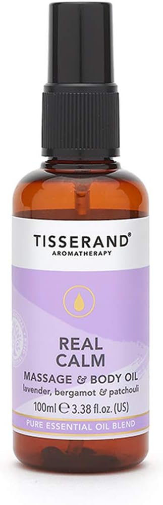 Detalle de Tisserand Real Calm Massage & Body Oil: 100% Pure Essential Oil Blend (Lavender, Bergamot & Patchouli) 100ml