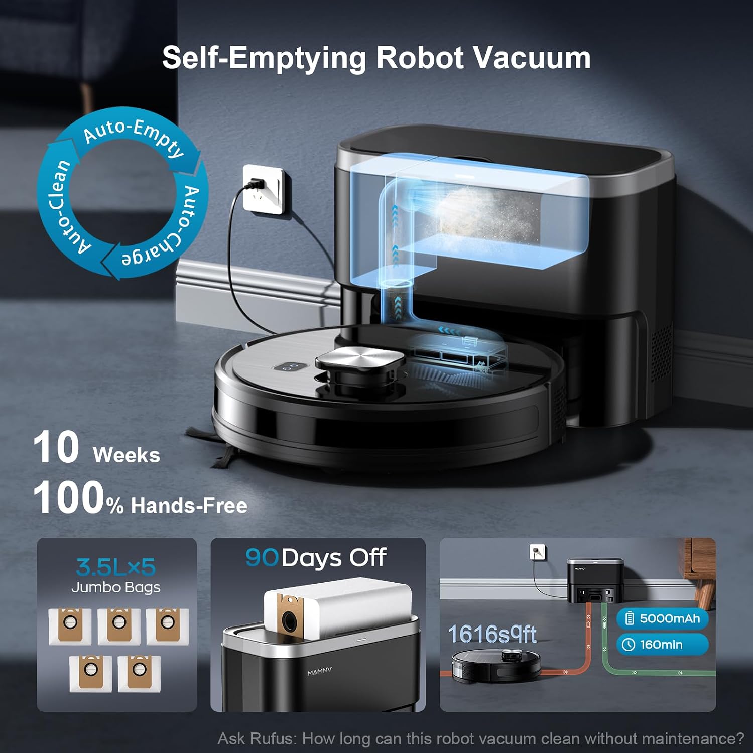 Detalle de MAMNV D13S MAX Robot Vacuum and Mop: 11500 Pa Suction, 3-in-1 Cleaning