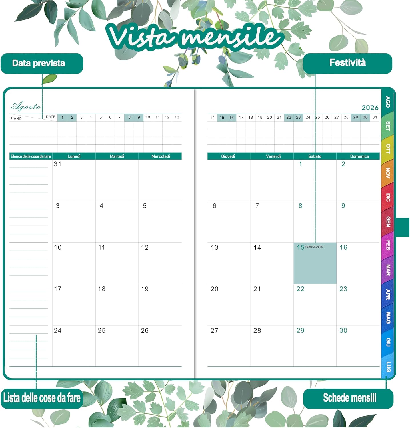 Thumbnail 1 de Agenda Scolastica 2026–2027: settimanale verticale con penna, segnalibro e tasca interna (Agosto 2026 – Luglio 2027) – Fiore di albicocco