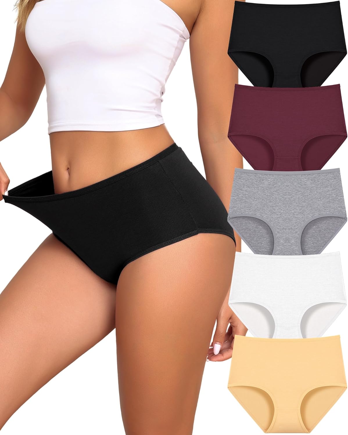 Detalle de UNDER THE SEA Cotton High-Waisted Full-Coverage Briefs for Women (5-Pack) in Plus Sizes