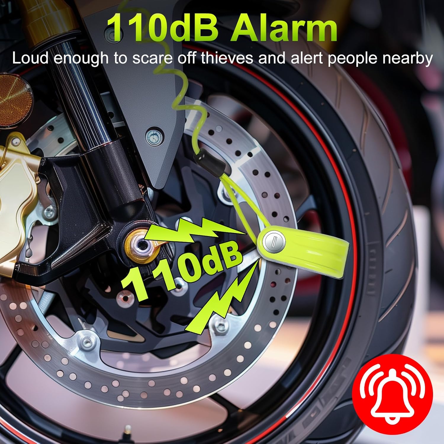 Detalle de Anykuu Lucchetto moto antifurto con allarme 110 dB e perno da 7 mm, impermeabile
