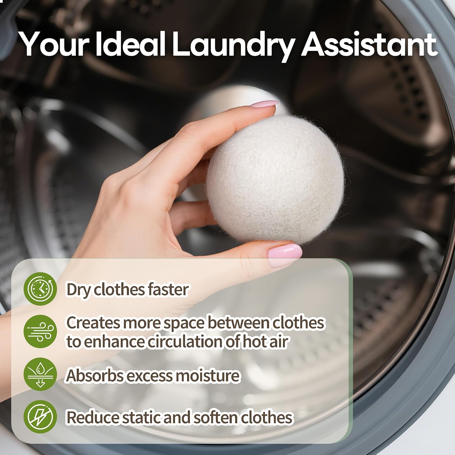 Detalle de Foneso 001 XL Wool Dryer Balls, 6-Pack, Reusable New Zealand Wool
