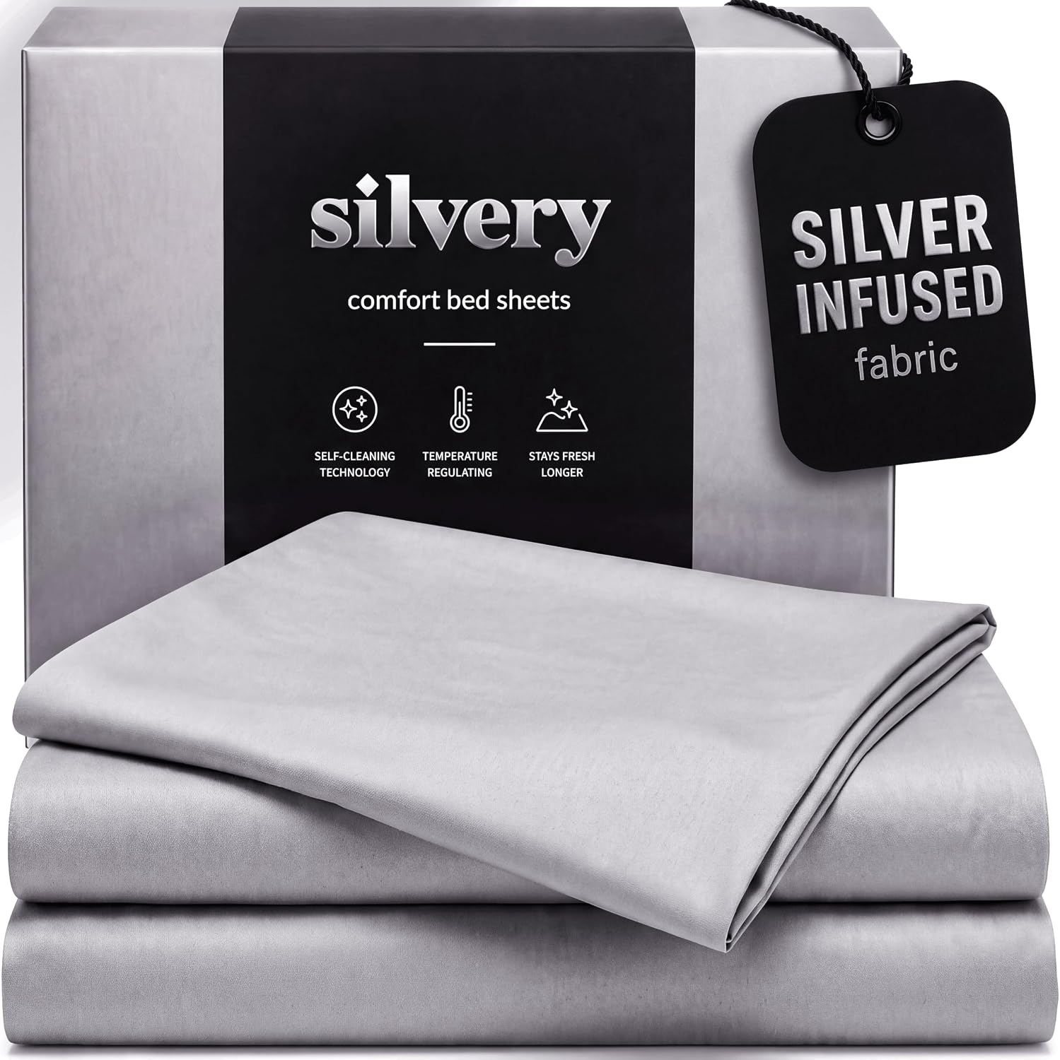 Detalle de Silvery 120GSM Microfiber Silver-Infused Sheet Set, Twin XL, Cool Gray