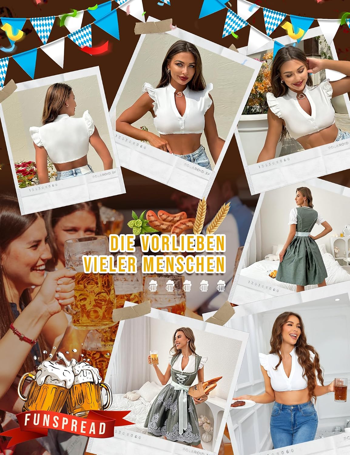 Thumbnail 1 de Funspread Dirndl Bluse Damen Weiß – Luftige Baumwoll-Bluse mit V-Ausschnitt für Trachtenoutfits
