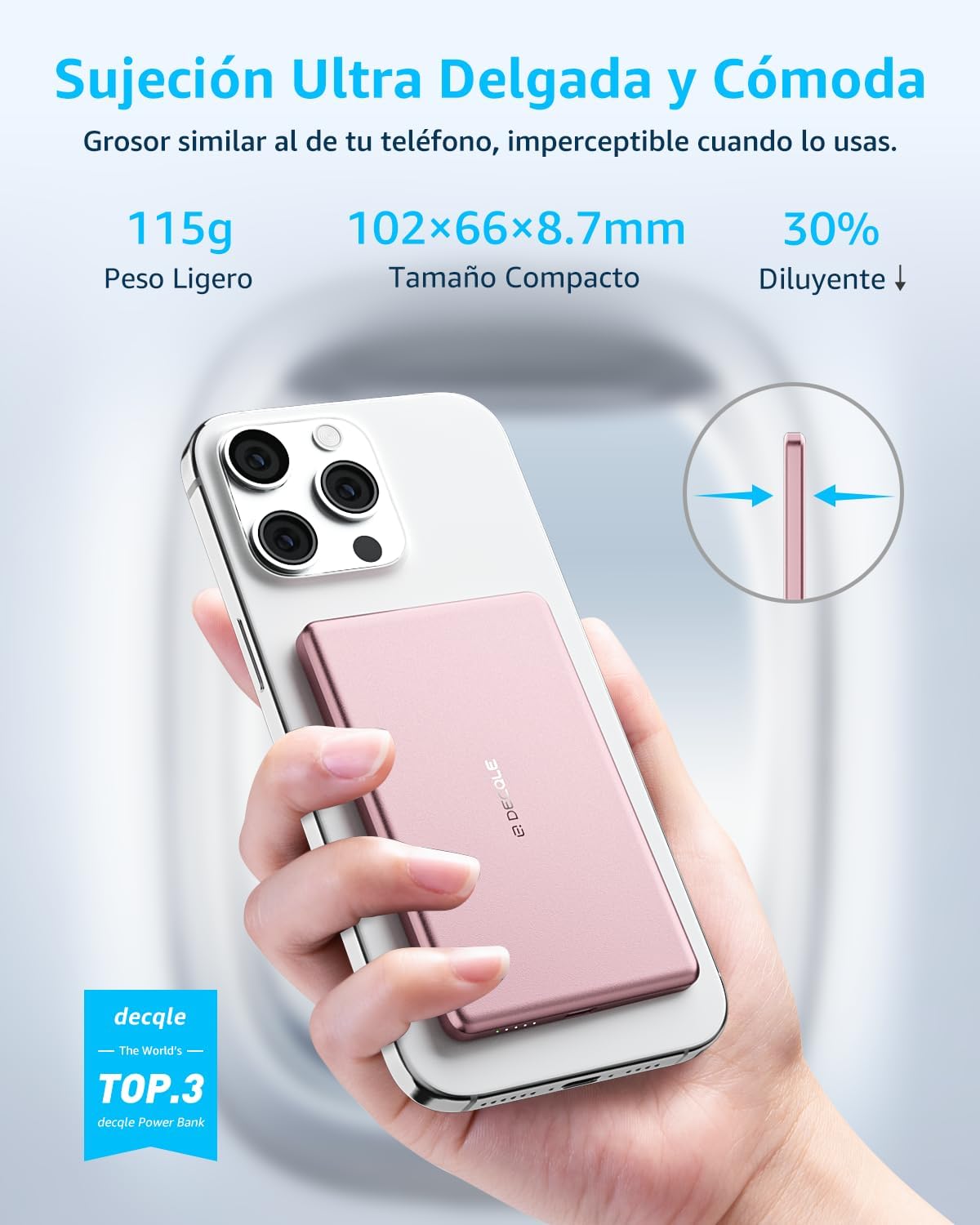Detalle 2 de decqle Air Power Bank MagSafe Rosa 5000mAh