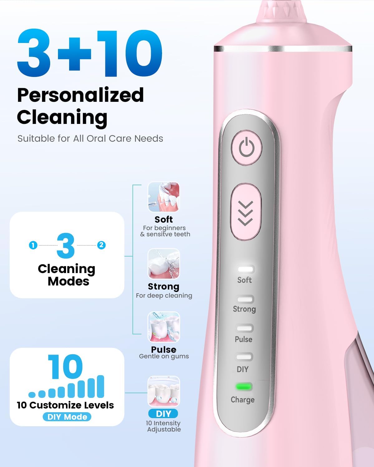 Detalle de JTF Water Flosser with 3 Modes & 10 DIY Levels: Portable Oral Irrigator for Braces, Sensitive Gums and Daily Cleaning