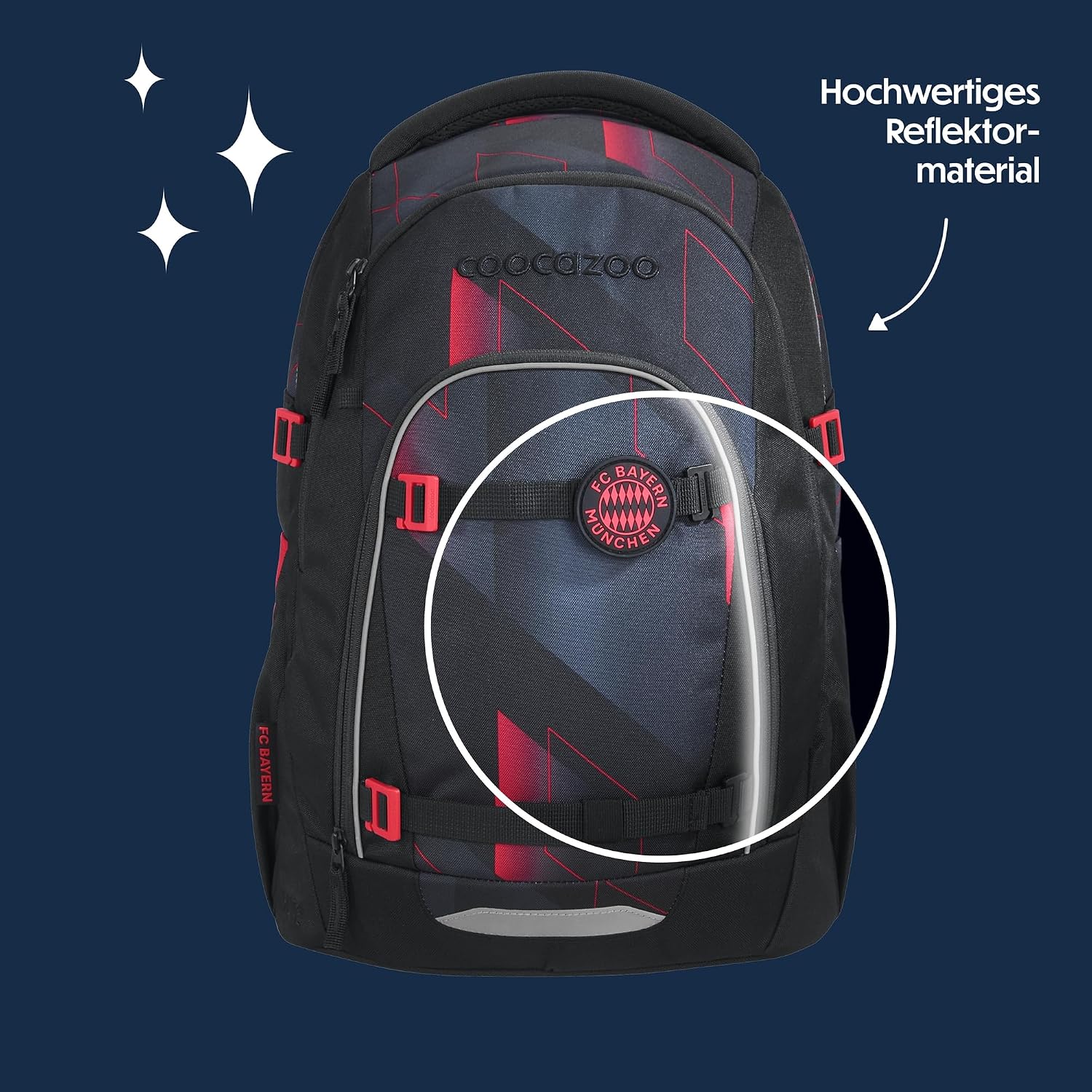 Detalle 2 de coocazoo Mate Schulrucksack ‚Stern des Südens’ – 30 Liter, ergonomisch verstellbar, schwarz-rot