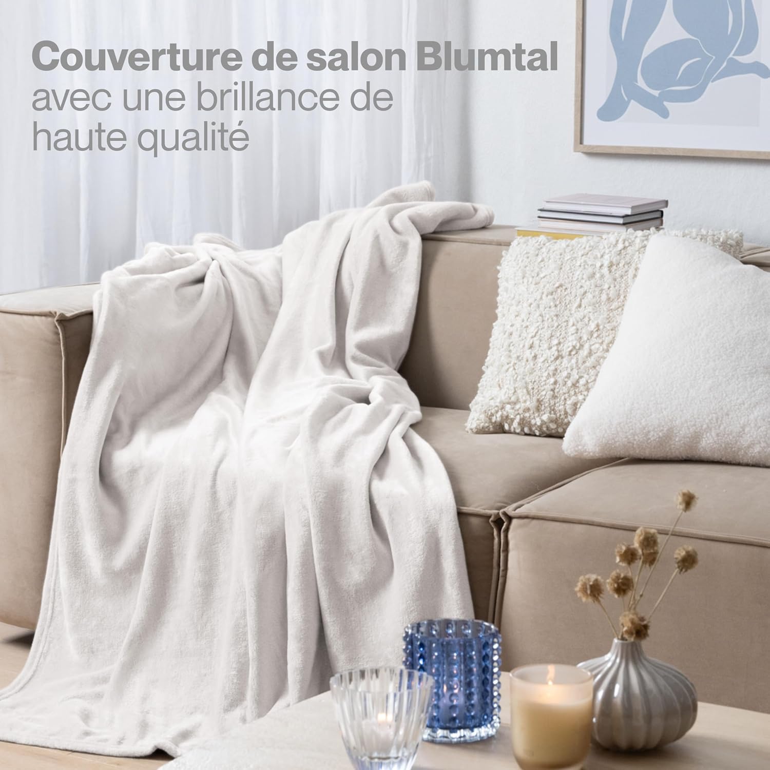 Thumbnail 5 de Blumtal Couverture polaire 150 x 200 cm en microfibre (Oeko-TEX®) pour canapé et lit, blanc